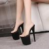 20CM  Nightclub Women's Shoes Waterproof Table Roman Fish Mouth Lady Super High Heel Slippers 20cm  LFD-8820-Q4