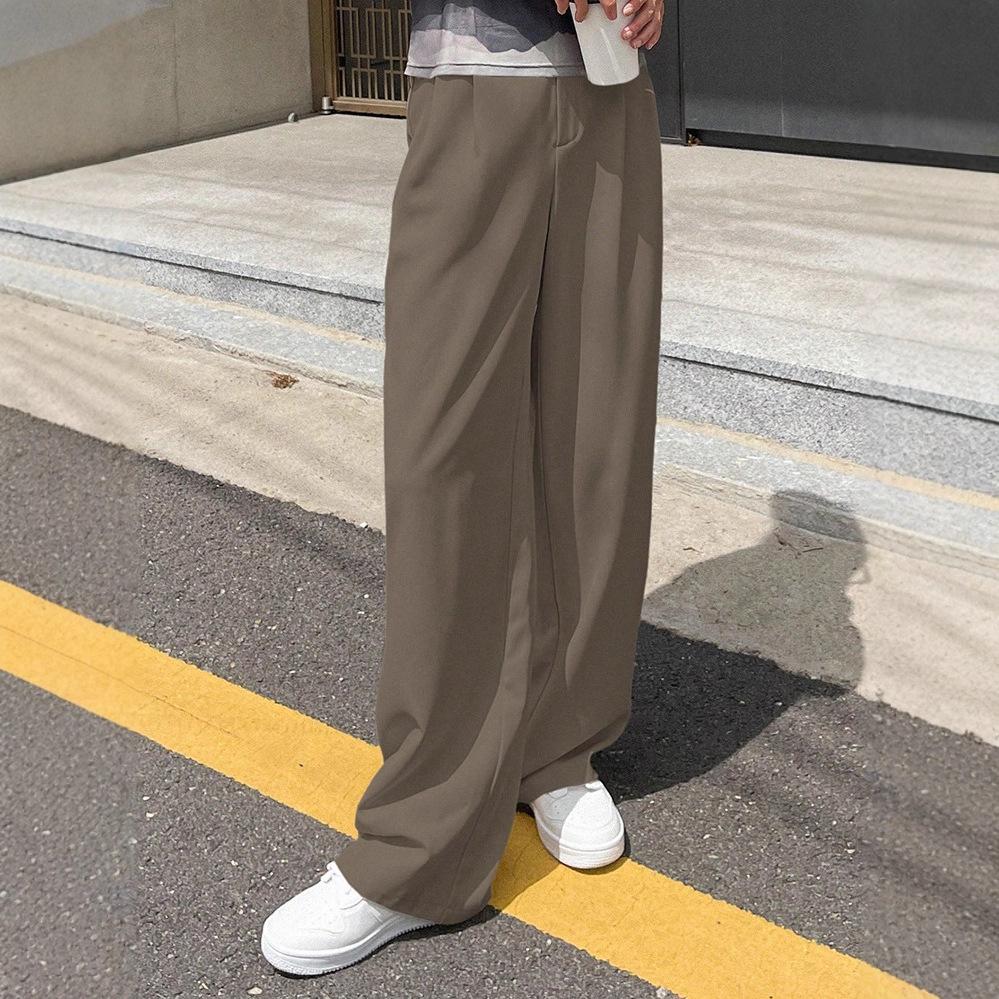 Women's High Rise Wide Leg Pants Loose Fit American Trend Drapey Straight Leg Pocket Polyester Casual Long Trousers