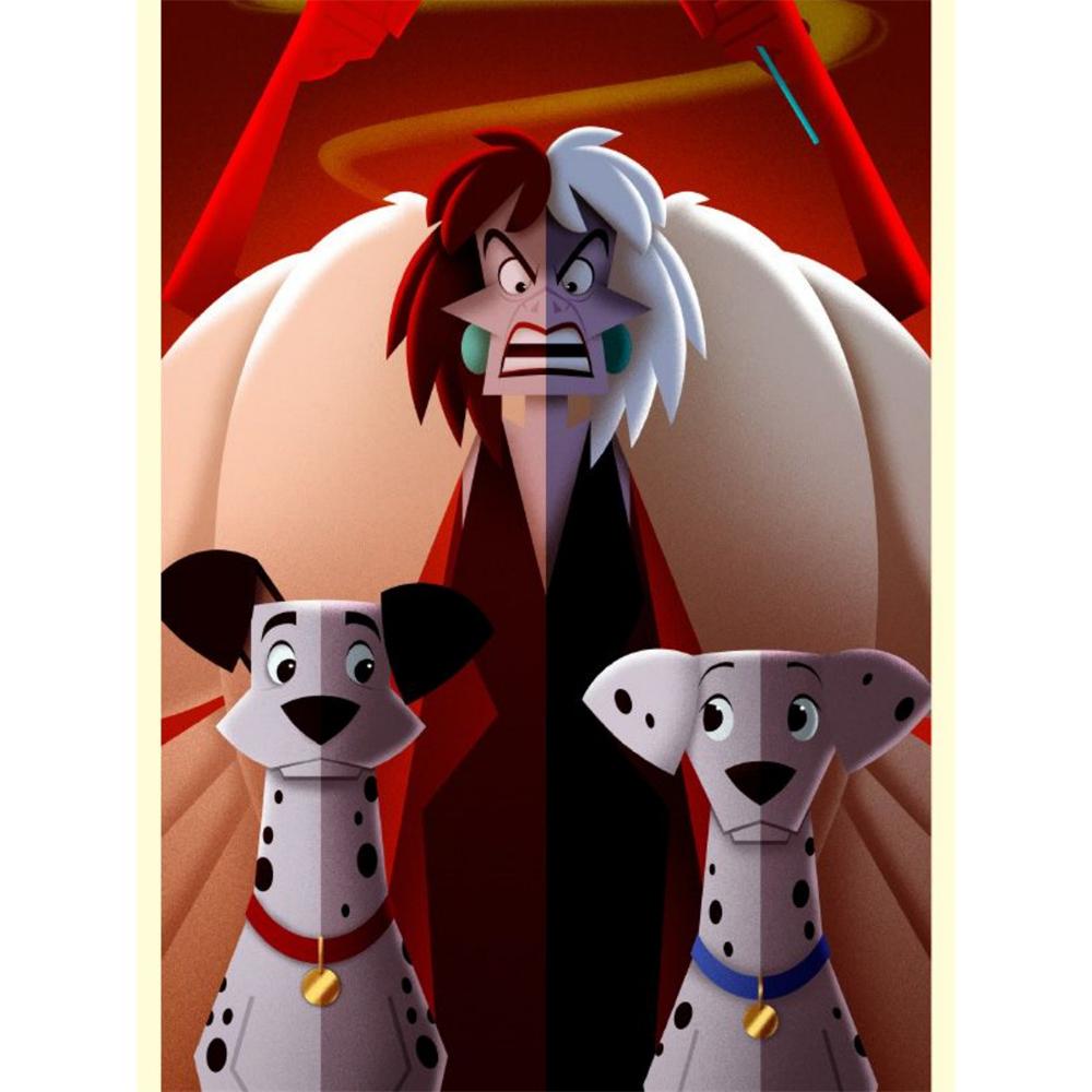 

Disney Diamond Painting Cruella De Vil and Dalmatian Illustration Cute Cartoon Cross Stitch Set 5D DIY Home Decor Round 20x30cm