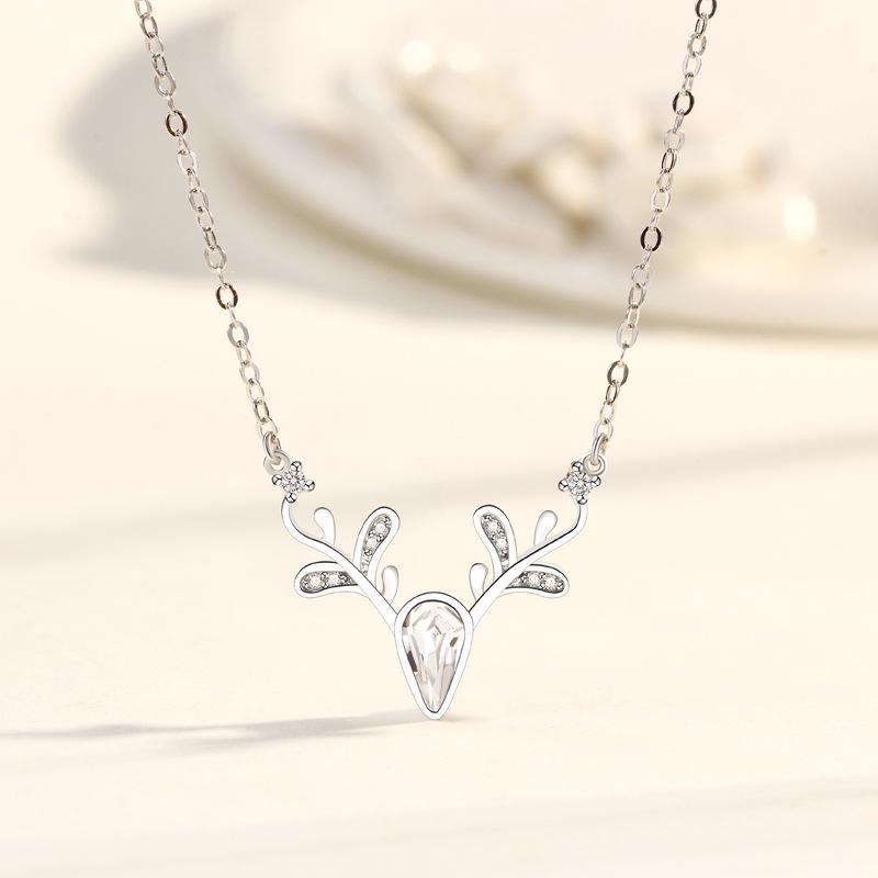 

925 Sterling Silver Plum Blossom Antler Necklace - Women s Luxury Pendant for Autumn/Winter, Ideal Christmas Gift 925 Silver платиновый