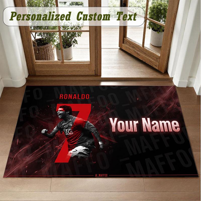 Crystal Velvet Square Rug Custom NameCristiano Ronaldo Pattern Non Slip Home Floor Decor Rug