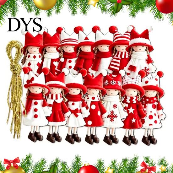 Decorative Hanging Ornaments for Shop Girl Christmas Ornaments, 2D Flat Wooden Red White Rustic Tree Holiday Figure Decoration Tree, Mantel,