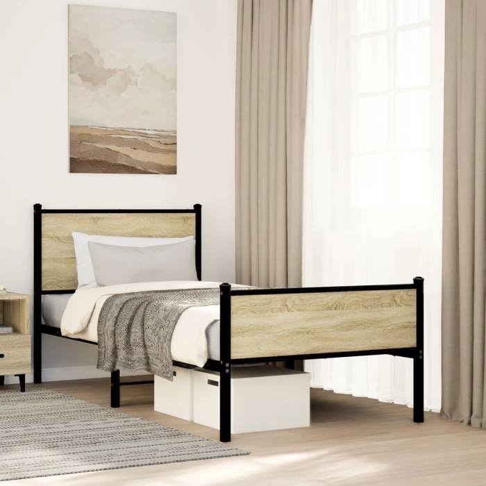 VidaXL Metal Bed Frame with Headboard and Footboard 90x200 Cm, Single Bed, Bedroom Furniture, Guest Bed, 4007897