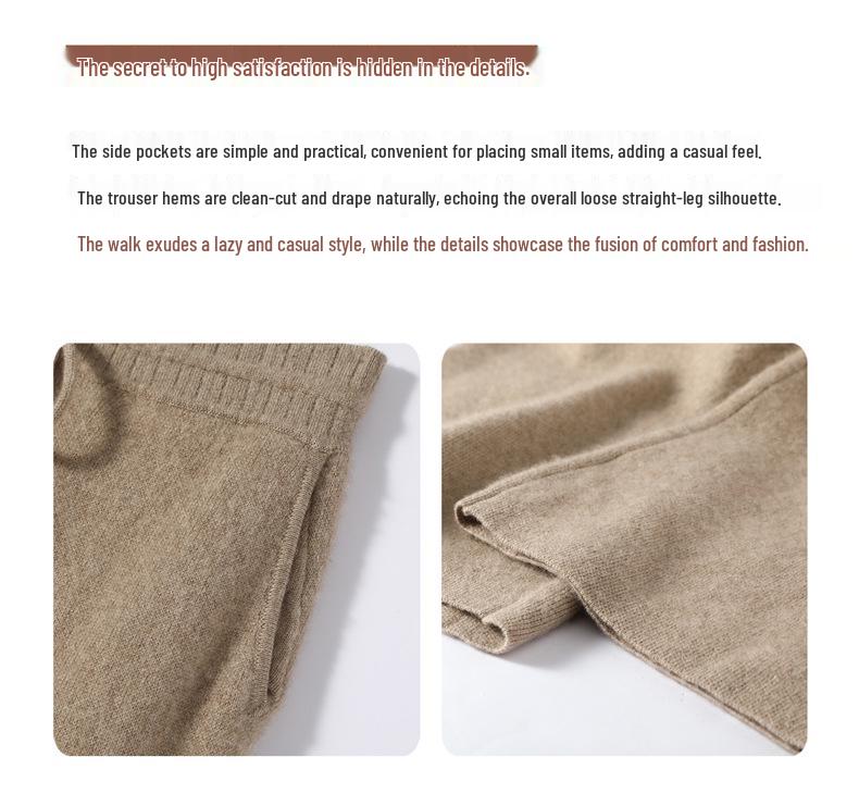 Luxury Soft Cashmere Wide-Leg Knit Pants for Women