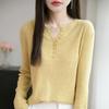 Women's V-Neck Fine Wool Knitwear: Long Sleeve Pullover Sweater for Spring & Autumn