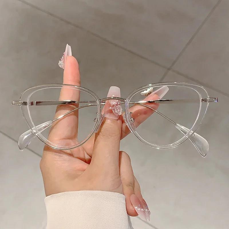 Cat Eye Glasses Women Popular Stylish Black Rim Blue Light Blocking Eyeglasses Ins Trendy Decor Design Eyewear