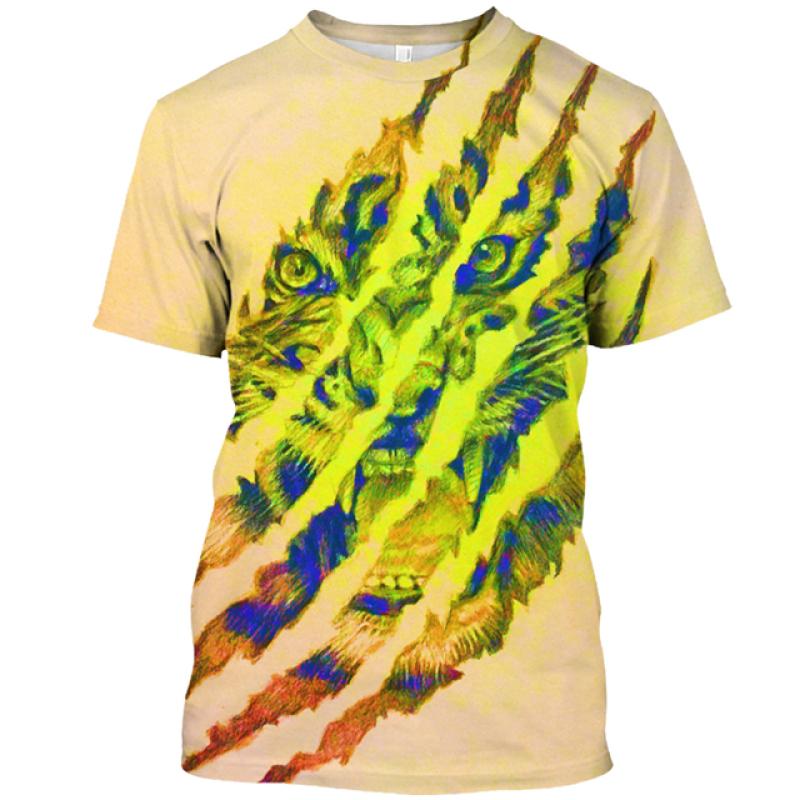 

Летняя мужская футболка с животным принтом, повседневная 3d, большие размеры, панк, с коротким рукавом, уличный спортивный пуловер, футболка с круглым вырезом, толстовка Harajuku 3XL