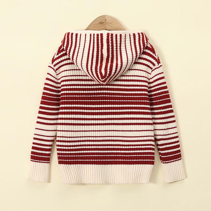 Girls' Striped Hooded Zipper Knitted Cardigan