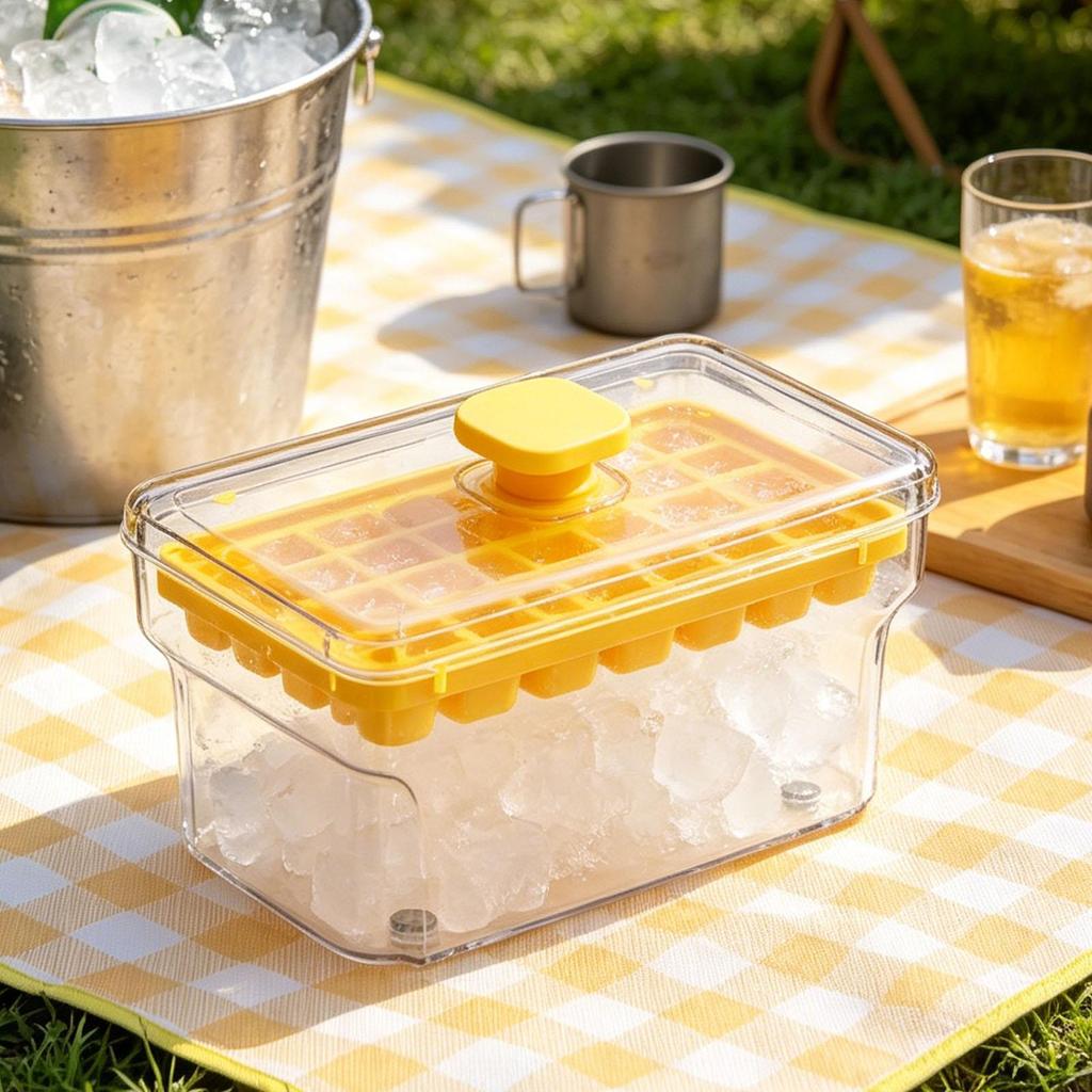 Ice Trays For Freezer, 34 Grids With Lid & Bin Reusable Food Grade Press Type Ice Mold For Whiskey Cocktail Beer Juice, Home
