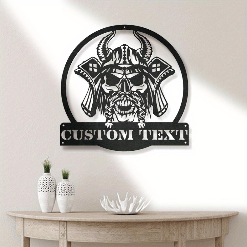 Viking Skull Metal Wall Decor Engraved Custom Name Halloween Home Office Gift