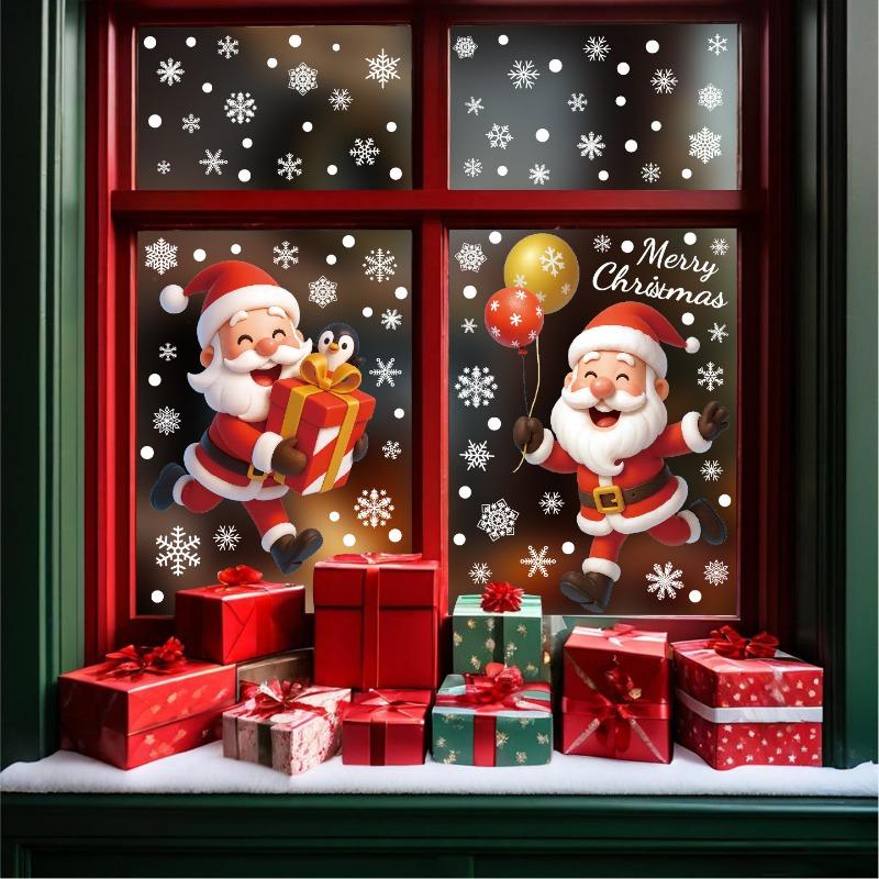 Christmas Static Window Stickers Featuring Santa Claus, Snowmen and Snowflakes for Window Decoration.