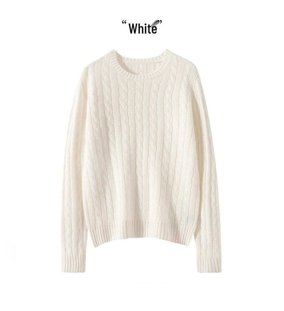 Women's Thickened Cable Knit Cashmere Sweater: Cozy & Versatile for Autumn and Winter