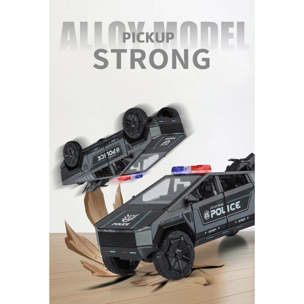 1/24 Tesla Police Cybertruck Off Road Alloy Metal Diecast Model Car Outdoor Collections Classic Trendy Toy Decorations Valentine Kids