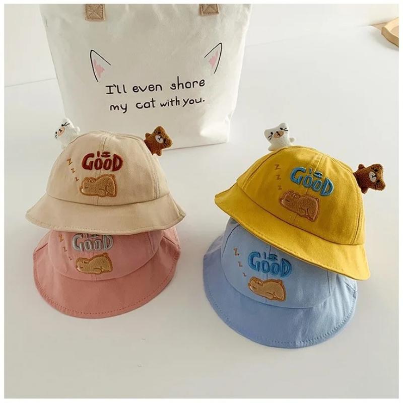New Baby Bucket Hat With Ears Cute Cartoon Animals Baby Boy Girl Sun Cap Infant Toddler Fisherman Hat