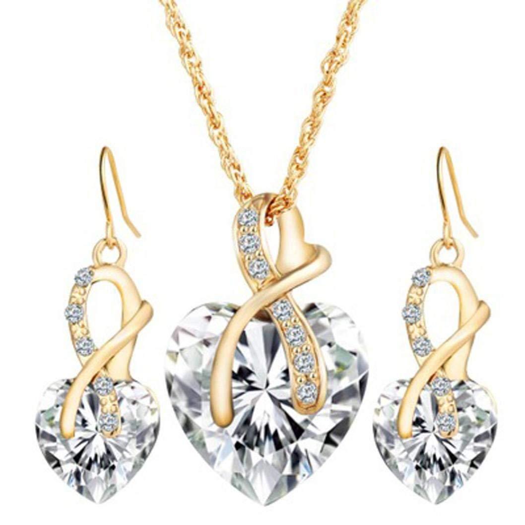

Peach Heart Crystal Jewelry Set: Necklace & Glass Earrings with Elegant Charm белый