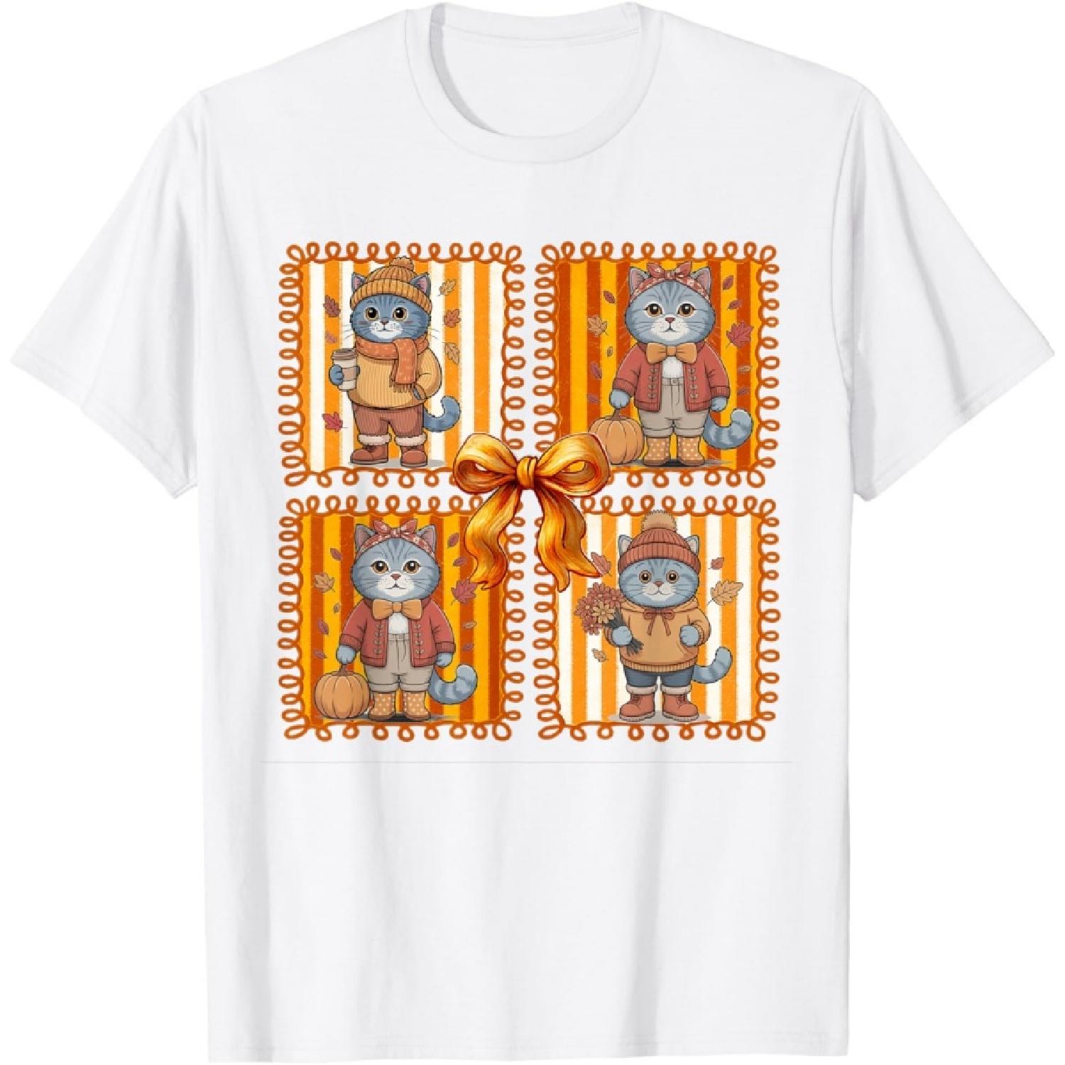 British Shorthair Cat Autumn Cozy Season Fall Vibes T-Shirt XXXXXL белый