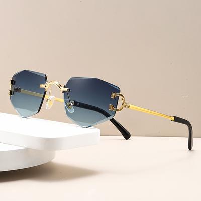 Retro Square Rimless Sunglasses Women Luxury Brand Cat Eye Vintage Sun Glasses Men Metal Frame Cut Lens Eyewear Shades