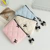 Cute Makeup Pouch for Lipstick Earphones Sanitary Napkin Tampon Storage Bag Wallet Quilted Bow Cosmetic Bag with Bow Pendant