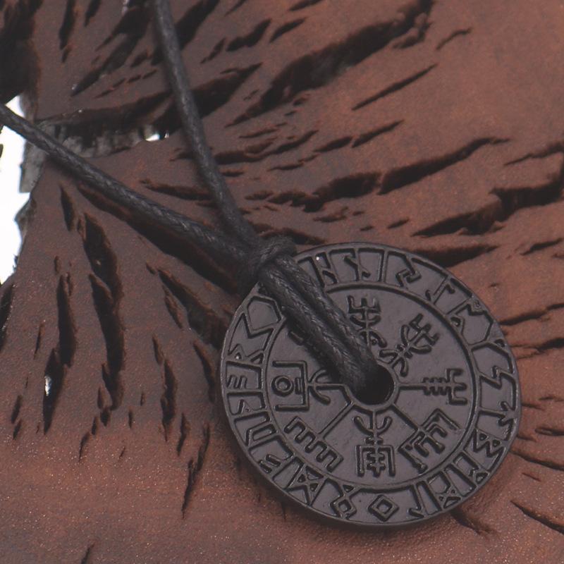 Viking Style Compass Necklace With Odin Rune Pendant For Men