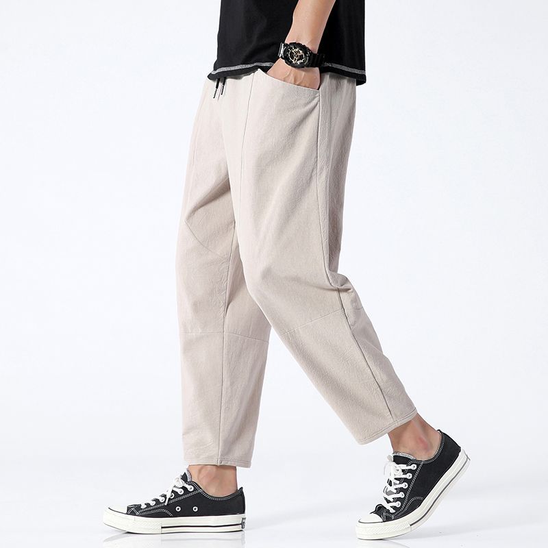 Хлопковые летние повседневные брюки мужские модные укороченные брюки свободные брюки мужские M хаки