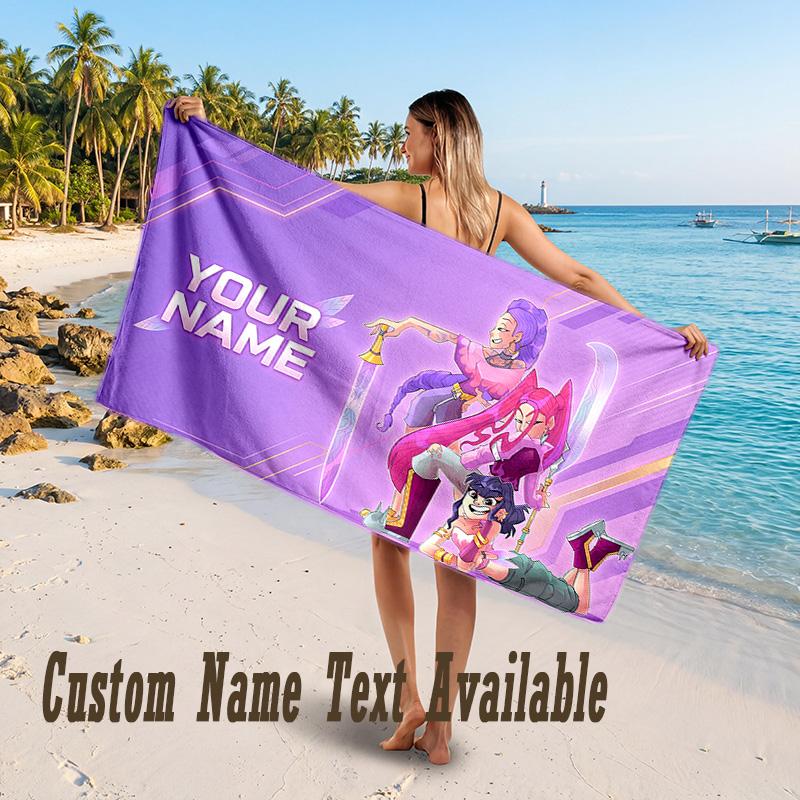 Kpop Demon Hunters Design Beach Towel Custom Text Large Towel for Beach Vacation