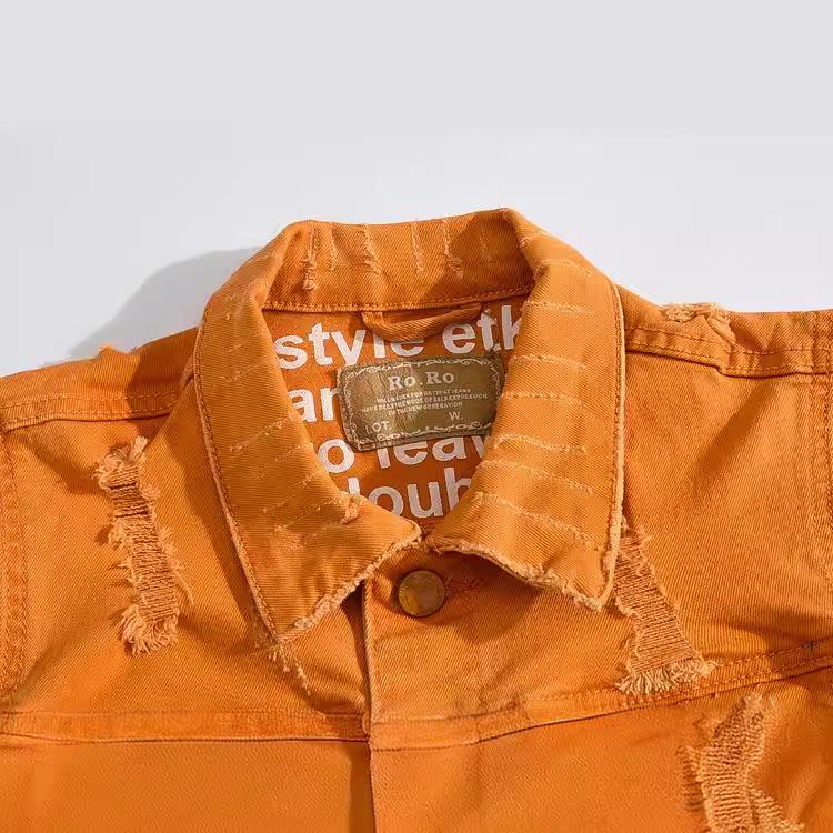 Korean Style Sleeveless Orange Denim Motorcycle Vest for Men