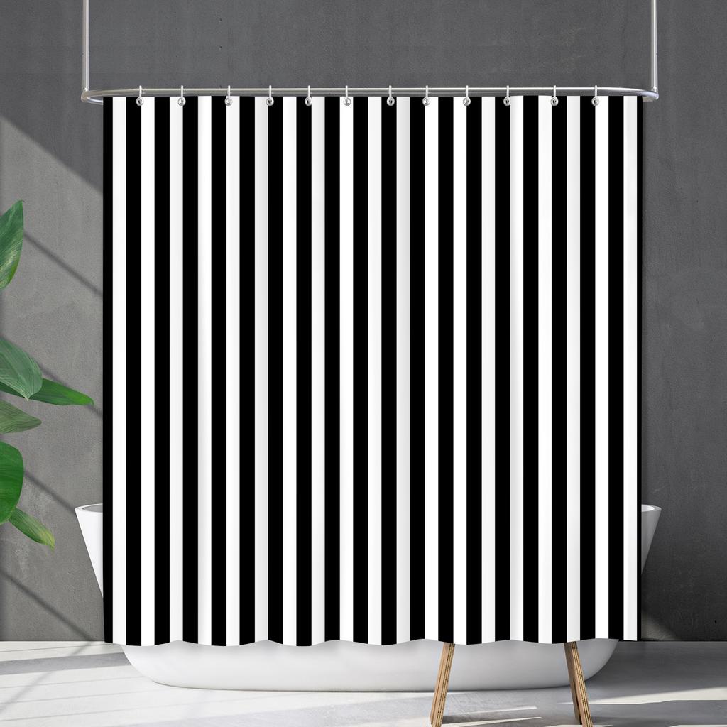 Shower Curtain Waterproof And Mildew-Proof Line Lattice Bathroom Striped Bathroom Curtain Shower Curtain Partition Curtain Free Of Punching