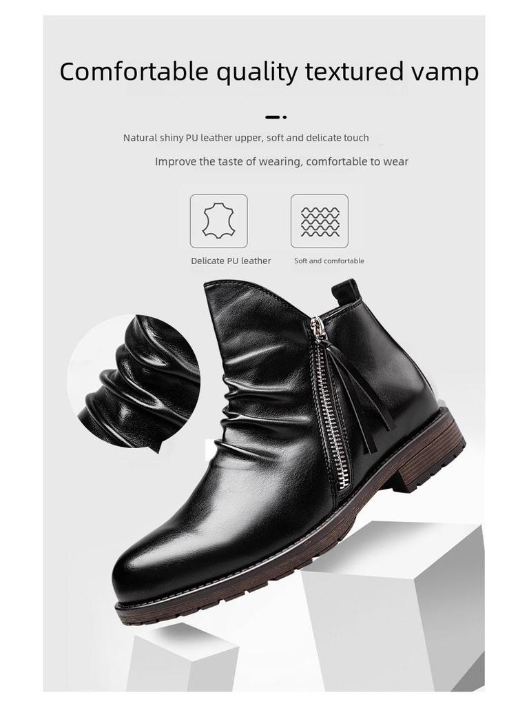 Men's Retro Zipper Pleated Chelsea Boots - New Style Casual Cowboy Design