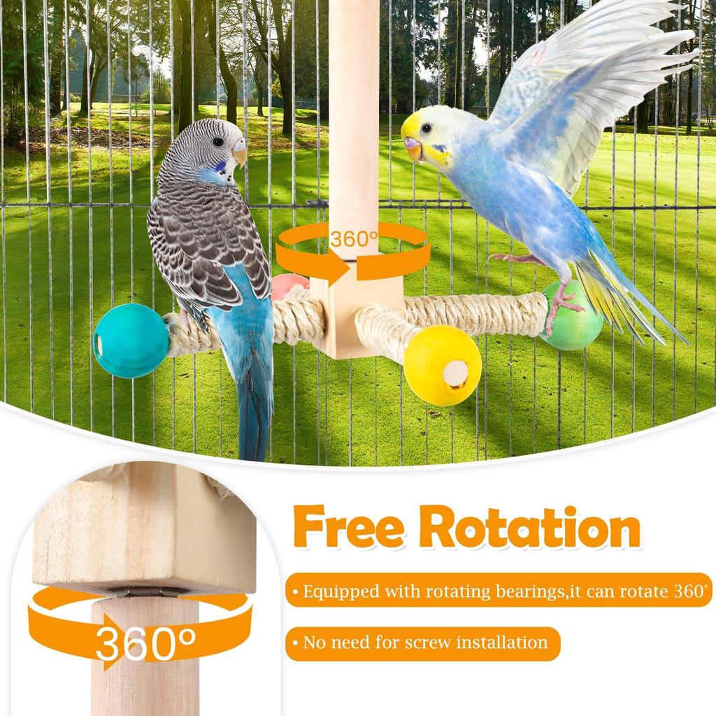Interactive Spinning Bird Perch Toy - Wooden Exercise Stand for Budgies, Cockatiels & Small Parakeets