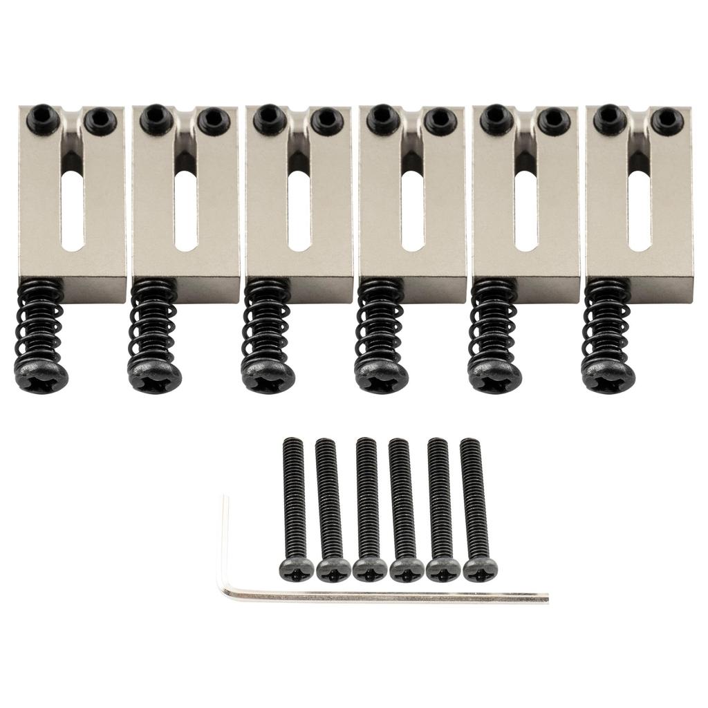Musiclily Ultra 10.5mm Offset Brass Guitar Saddles, Offset Style, for American StratTelecaster Electric Guitars, Nickel (Set of 6)