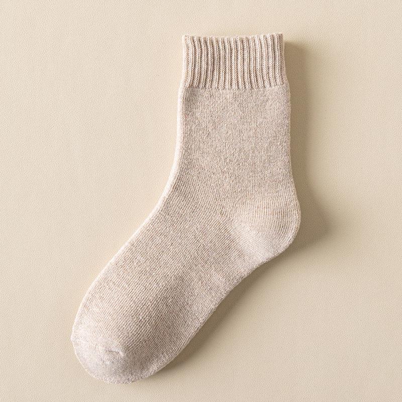 Women's Autumn/Winter Terry Socks - Velvet-Lined, Thick, Mid-Tube, Solid Color, Warm Towel Style.