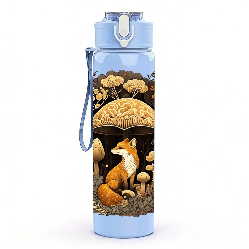1PC Wild Mushroom Forest Art Print 750ml Color Plastic Sports Water Bottle Leakproof Flip Straw Lid Suitable for Sports Office Home Use