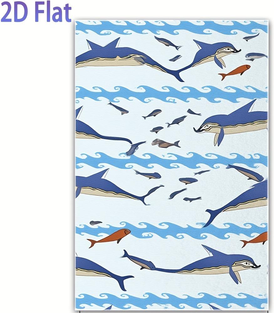 

Ocean Dolphin Fish Print Bath Towel 2D Flat Printing Marine Life Pattern Hand Towel Soft Absorbent Towel for Bathroom Beach W40*H60(CM)