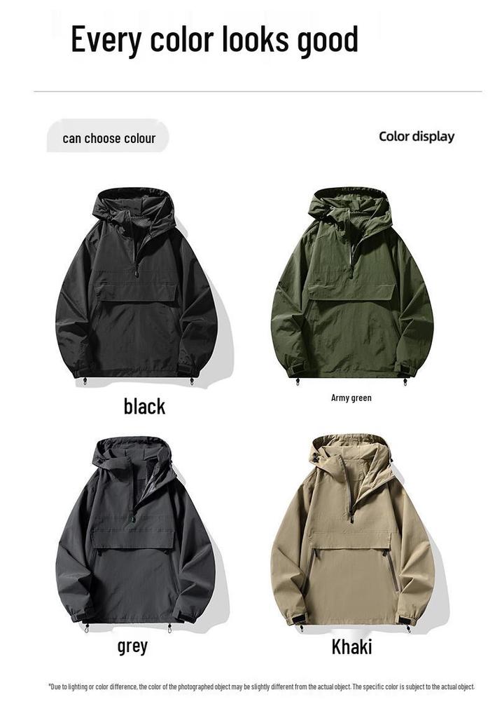 Men's Versatile Spring/Autumn Outdoor Hooded Pullover Jacket - Trendy and Fashionable