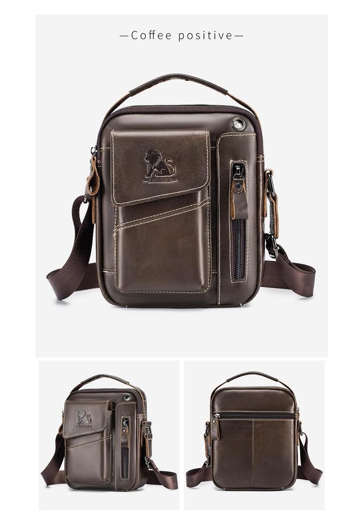 STEEL LION Men's Cowhide Leather Crossbody Sports Bag - Durable, Fashionable, Mini Handbag