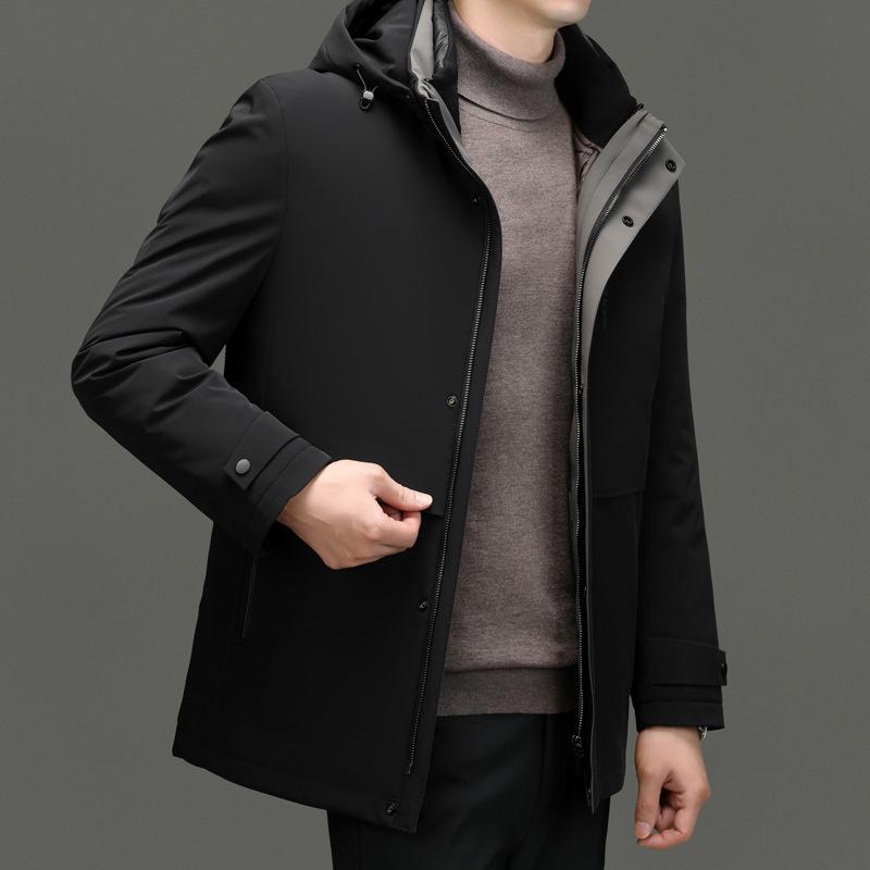 Men s Business Casual Hooded Down Jacket with Detachable Liner and Versatile Zipper Design M