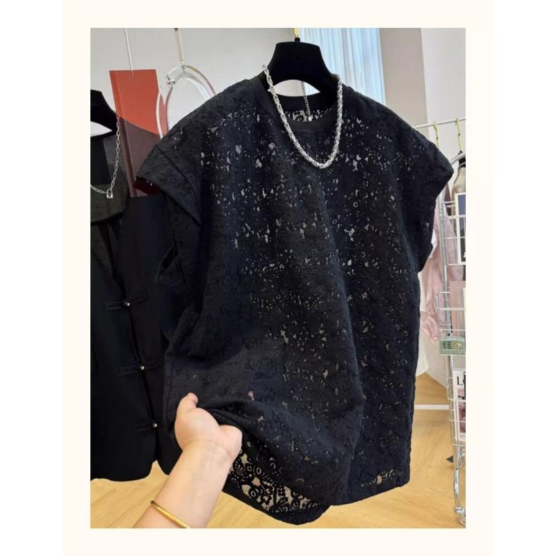 Summer Short-sleeved Lace Shirt for Women Loose Hollow T-shirt Bottoming Shirt Temperament French Fashion Top