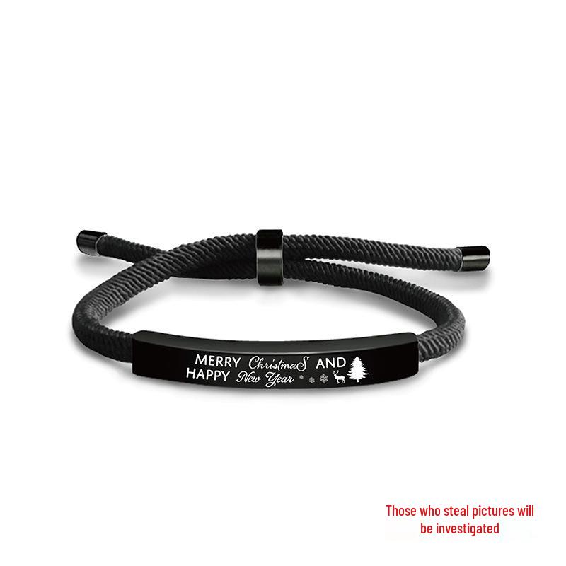 Stainless Steel Black Red Woven Rope Bracelet - Trendy European and American Fashion, Engraved, Christmas Gift