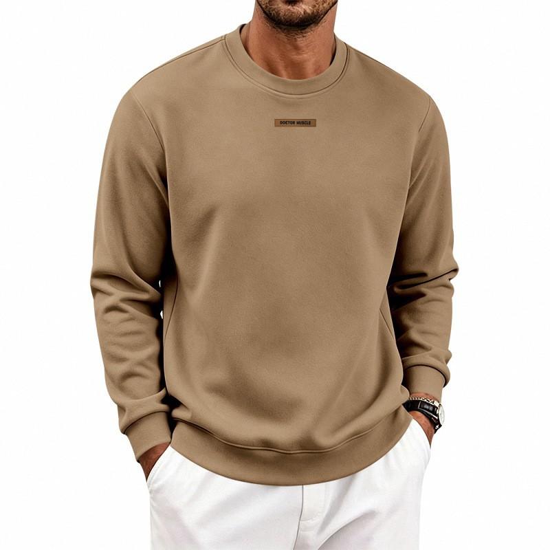 Mens Oversized Heavyweight Fleece-Lined Crewneck Sweatshirt Winter Warm Casual Long Sleeve Top