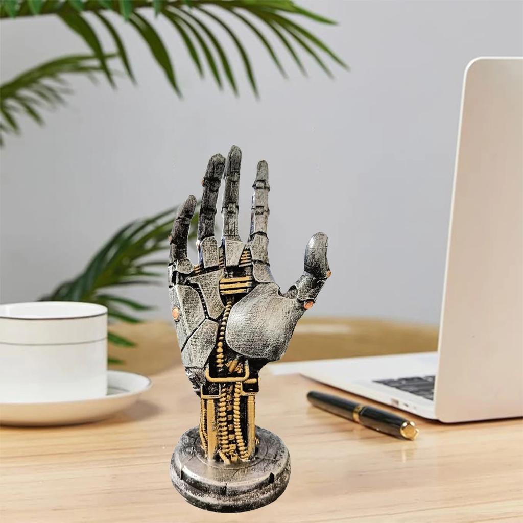 Cyberpunk Robotic Hand Halloween Holiday Gaming Desktop Decorations Bracket Ornaments Hand of God Resin Crafts Holiday Gifts