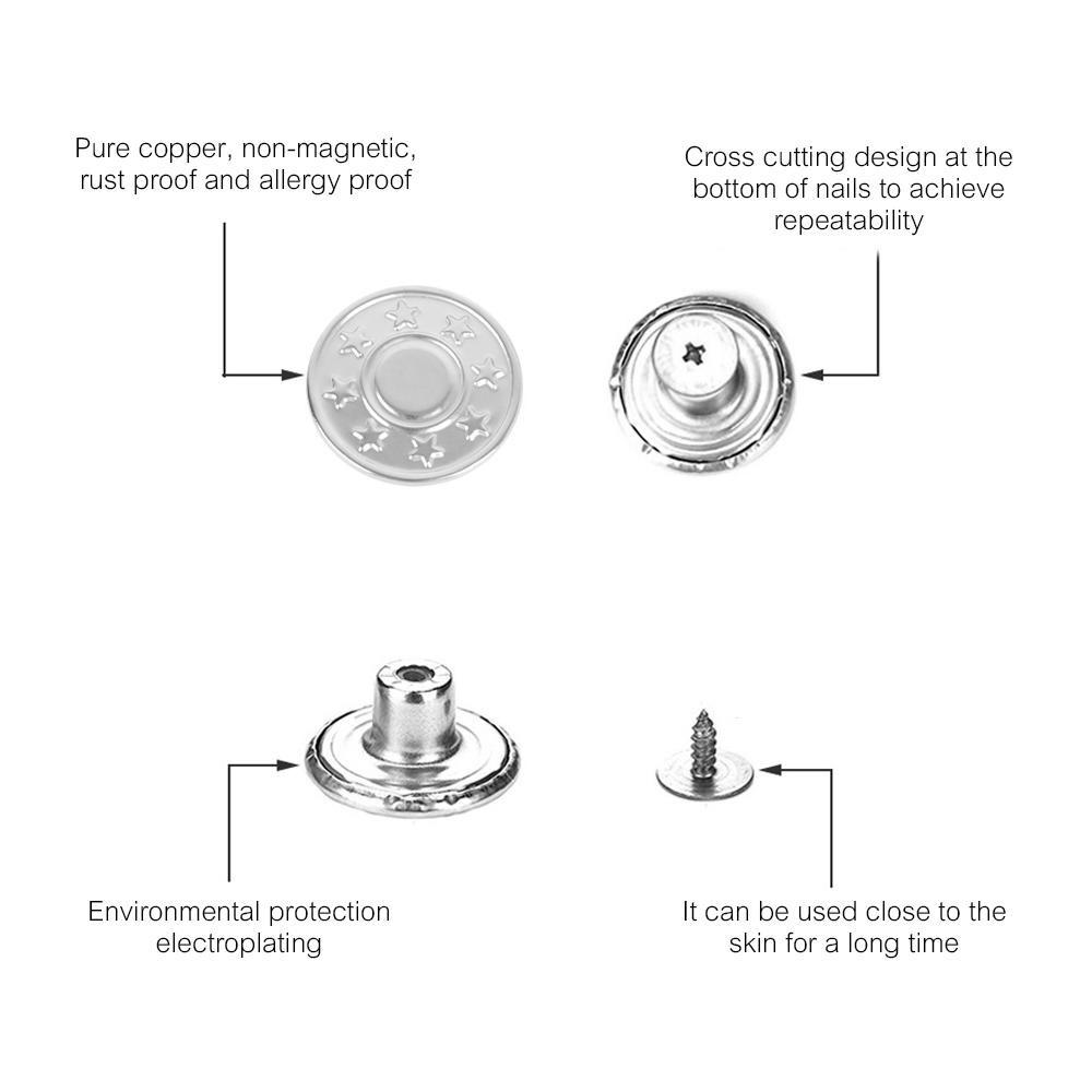 10Pcs Metal Jeans Buttons 17mm Replacement No-Sewing Screw Button Repair Kit Nailless Removable Jean Buckles Clothing Pants Pins