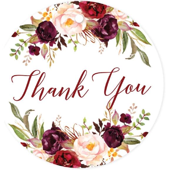 Andaz Press Fall Autumn Burgundy Maroon Floral Flowers Party, 2-Inch Round Circle Label Stickers, Thank You for Celebrating with Us Sticker, 40-Pack,