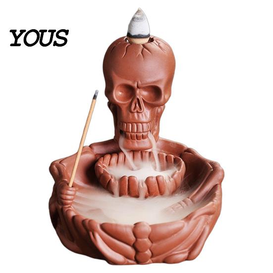 Traditional Craft Incense Burner Skeleton Burner, Backflow Waterfall Cone Holder, Gothic Skull Stick Holder for Halloween Home Decor, Meditation