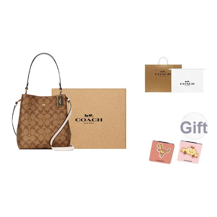 Coach Town 21 Monogram Canvas And Leather Bucket Bag Women Bags Brown 2312-IMRO8