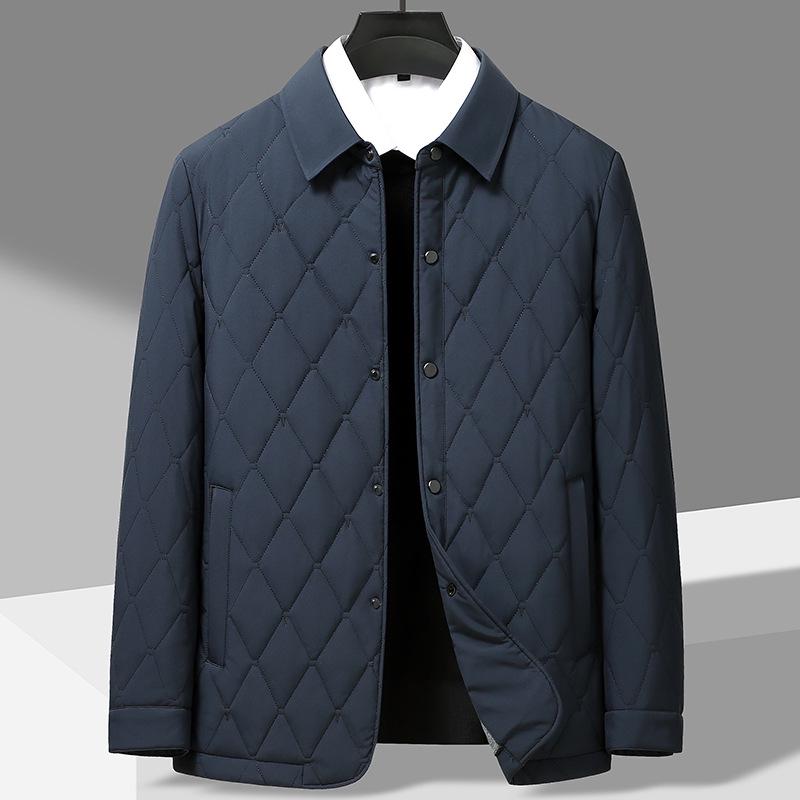 Men's 2023 Quilted Diamond Pattern Silk-Cotton Jacket - Lightweight Autumn Winter Shirt Style