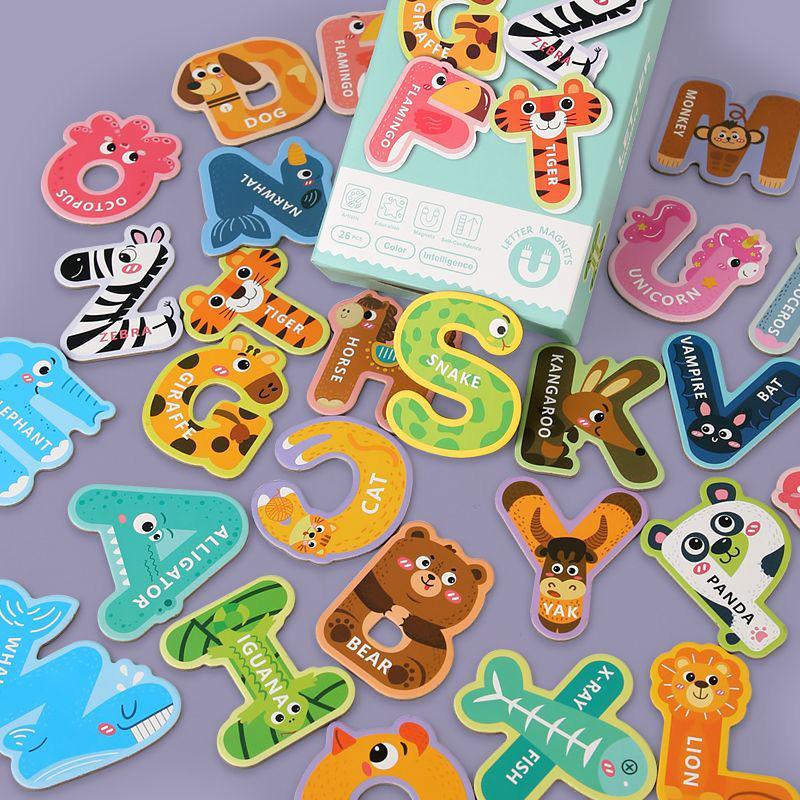 Large Letters Magnetic cognitive jigsaw Magnets Fridge Cute Marine Animals Alphabet Toys  Playsetss Refrigerator Uppercase ABC Kid Children