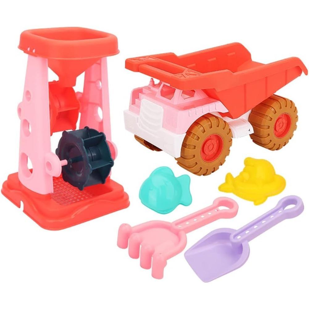 6 Piece Sand Toy Beach Toy Set with Sand Wheel, Truck, Sand Molds, Bucket, Shovel, Water Toy Set, Outdoor Toy for Boys Girls 3 4 5 6 7 Years