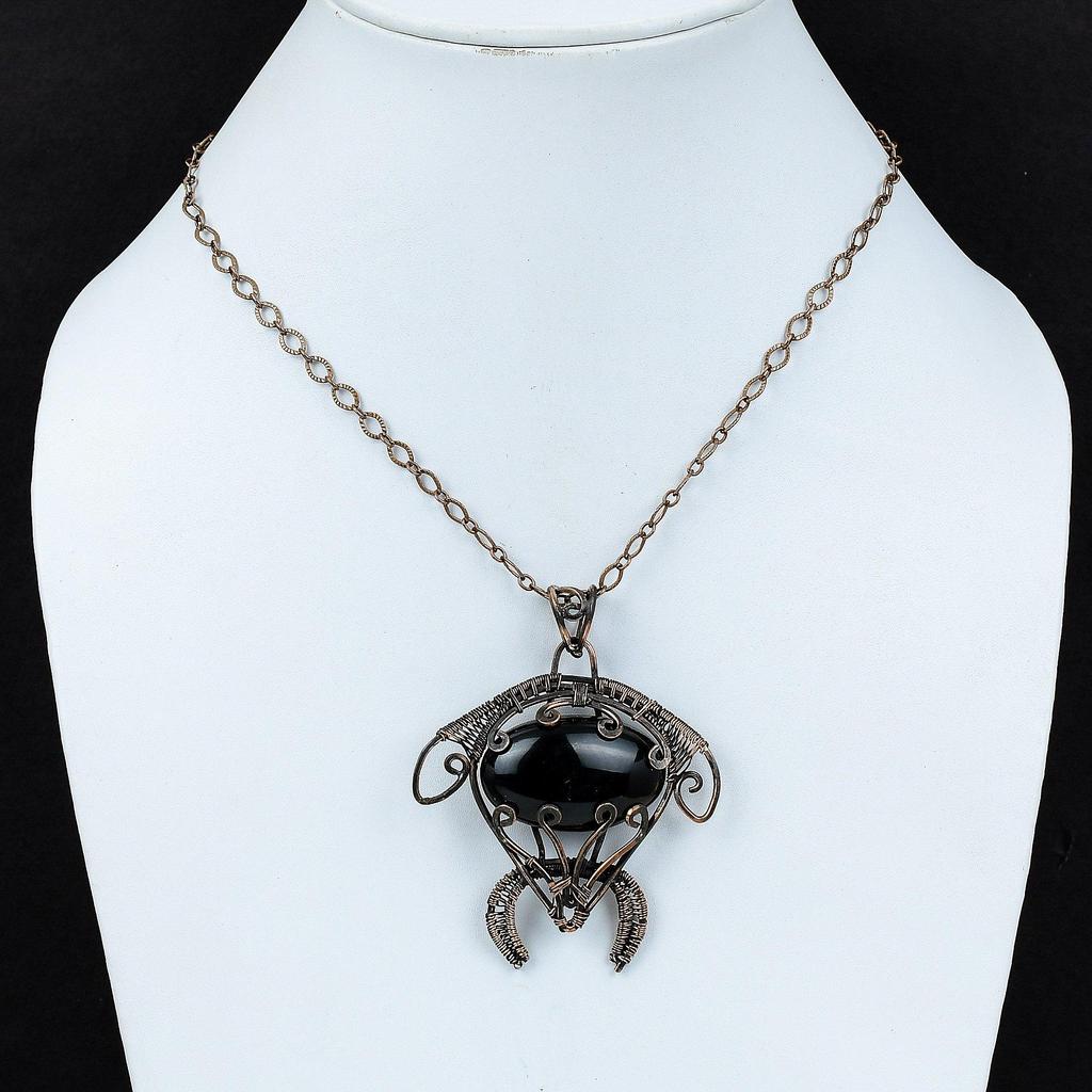 Black Onyx Pendant Copper Wire Wrapped Pendant Tortoise Pendant Copper Wire Jewelry Handmade Pendant Gemstone Pendant Women's Special Gifts