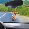 Yousheng 2D Flat Reindeer Car Rear View Mirror Charm Acrylic Cartoon Elk Christmas Tree Hanging Ornament Auto Interior Accessories for Window Wall