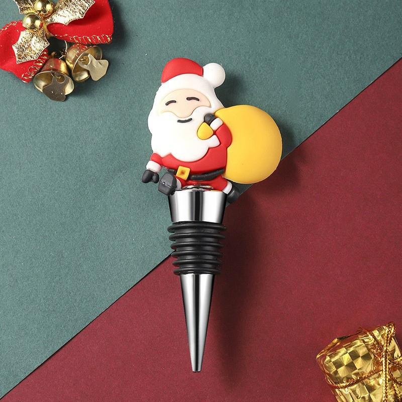 Christmas Wine Stopper Wine Beverage Bottle Cap Leak Proof Sealed Fresh Wine Cork Cute Santa Claus Decor Wine Champagne Stopper
